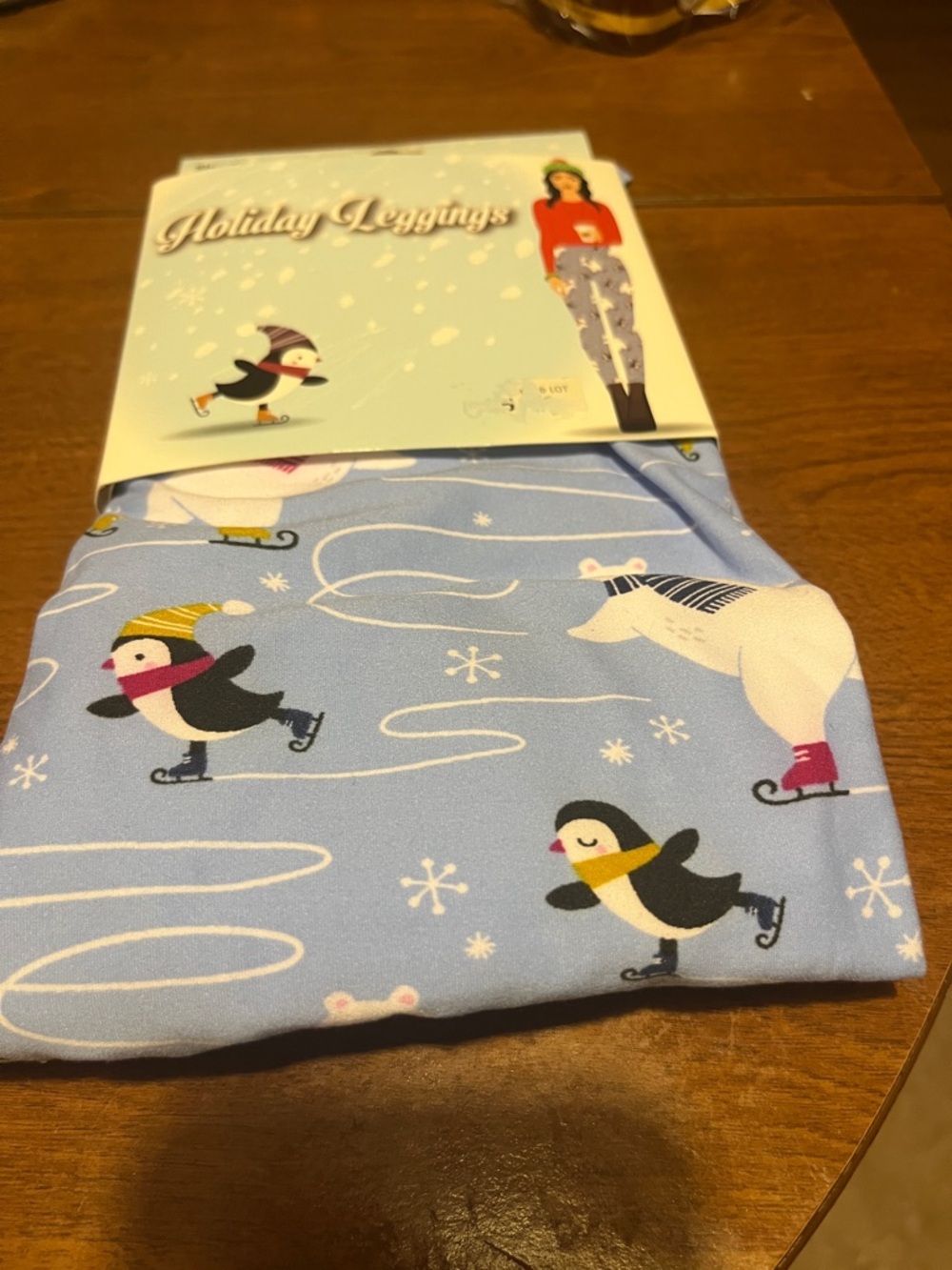 Ice Skating Penguin Holiday Leggings - Light Blue